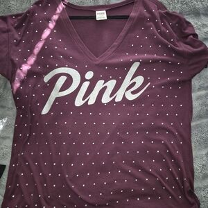 PINK Victoria's Secret Maroon Tee with Rhinestones